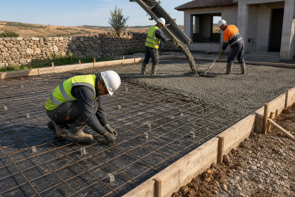 Preparación del armado antes de ejecutar una solera de hormigón